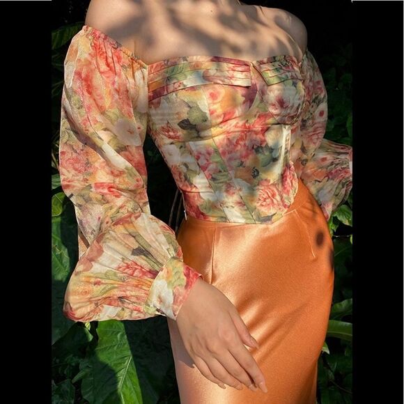 XIAOLI Floral Off Shoulder Top XS Bridgerton Style - Picture 4 of 9